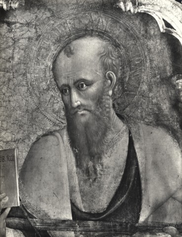 Anonimo — Stefano di Giovanni di Consolo da Cortona (Sassetta) - sec. XV - Pala della Madonna della Neve: San Paolo — particolare